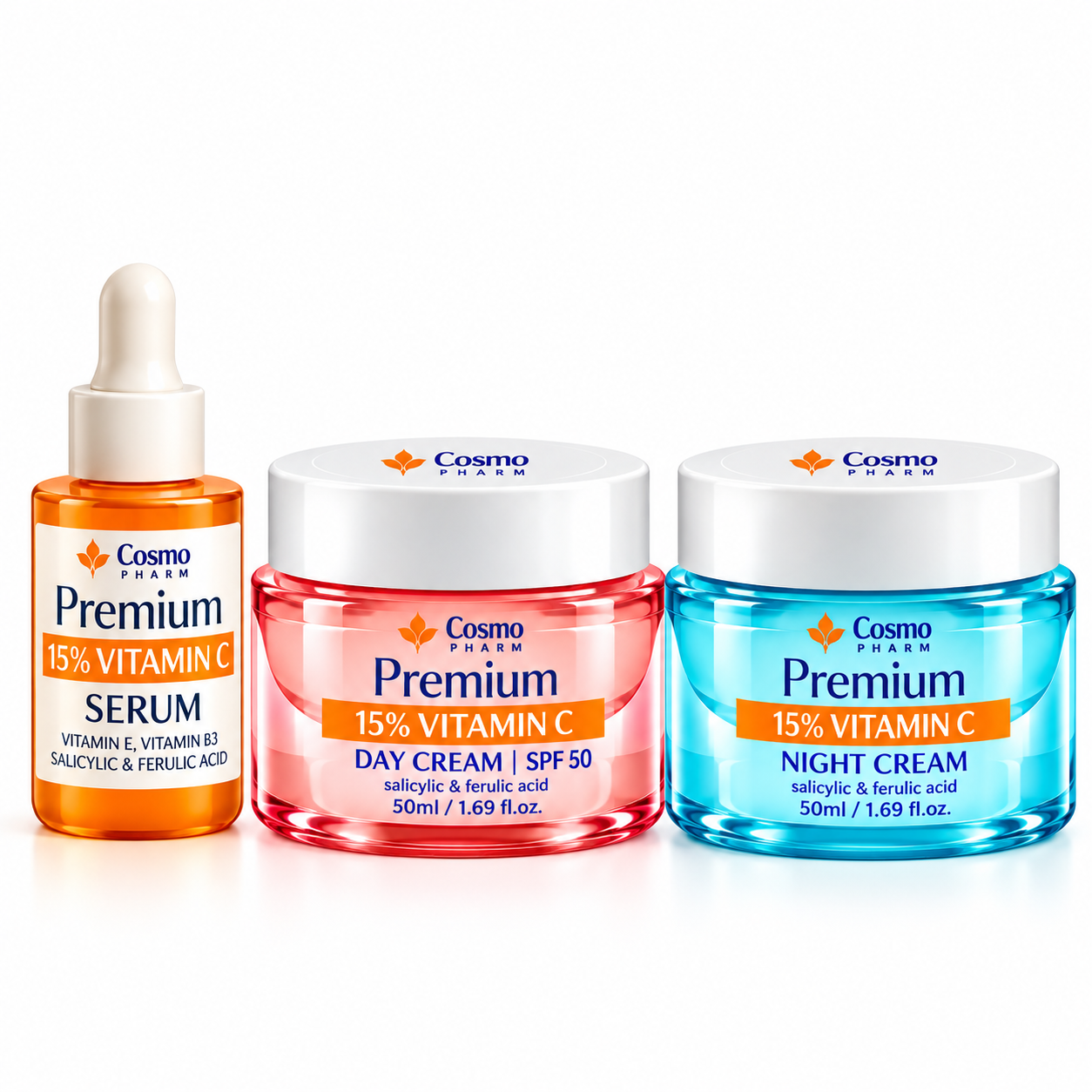 Premium 15% Vitamin C set – serum, dnevna i noćna krema CosmoPharm